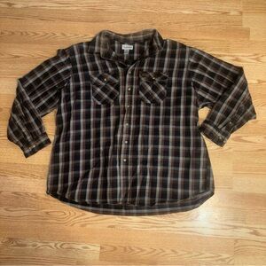 Carhartt Shirt Mens 3XL Tall Brown Gray Flannel Relaxed Fit Heavy Weight Plaid